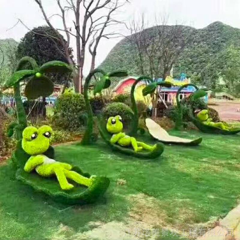 绿雕动物 大型绿雕景观 银川市创意雕塑 蛙躺荷叶仿真绿植 诺美景观