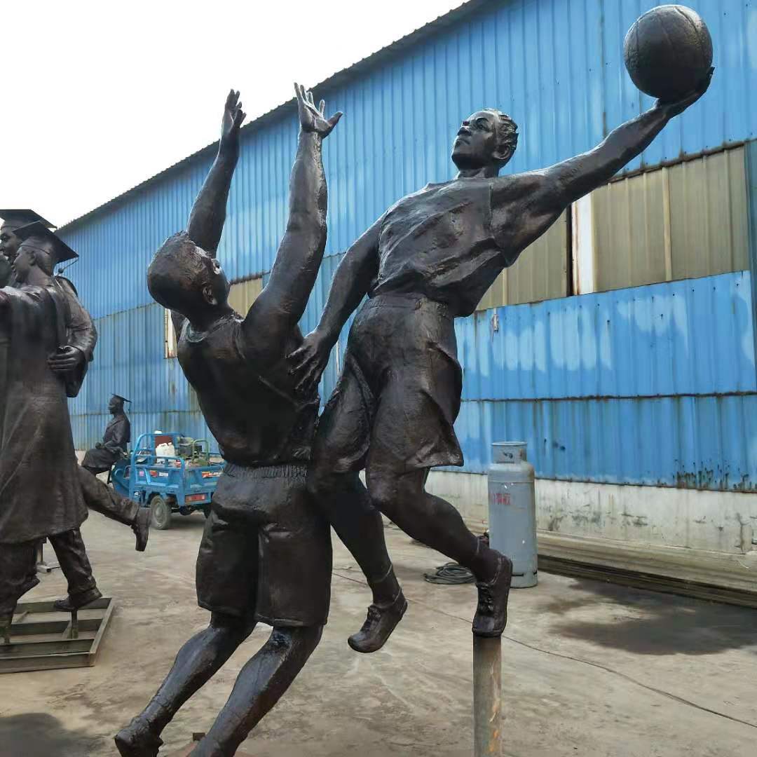 铸铜打篮球人物雕塑，运动主题人物铜雕