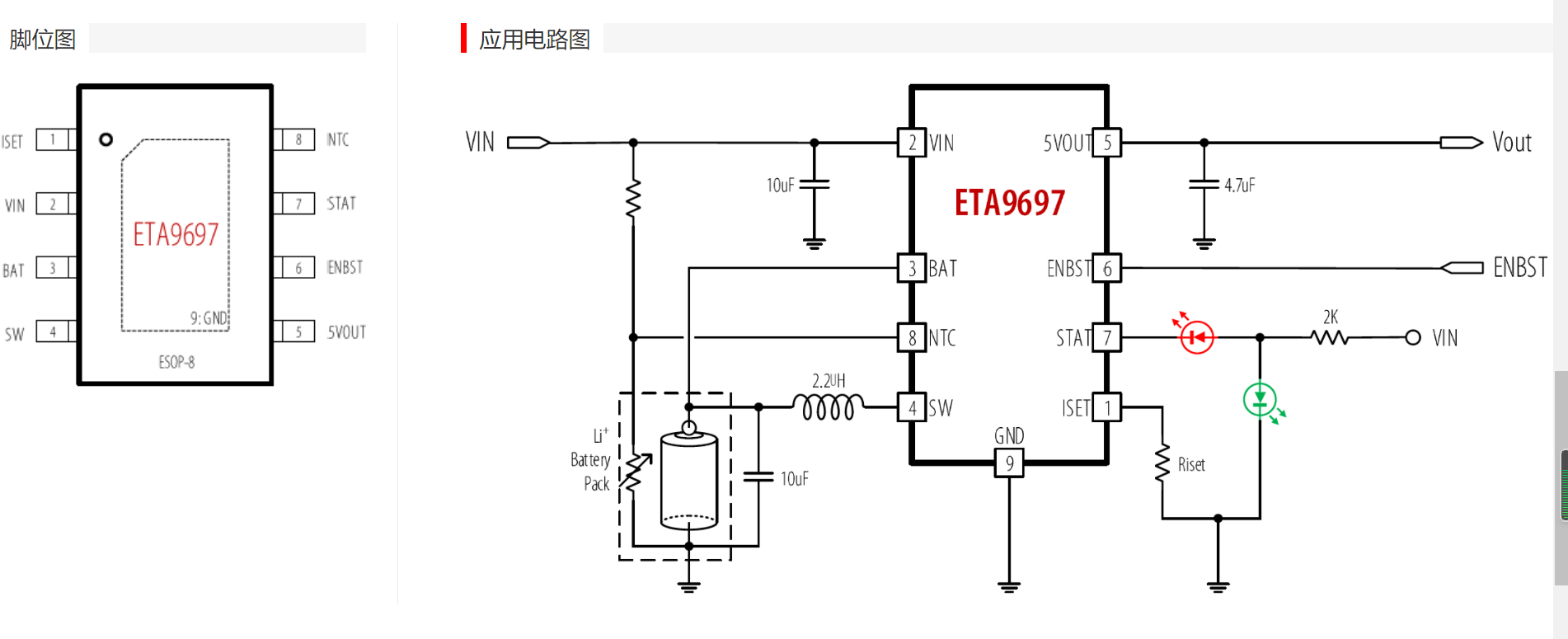 ETA9697，5V-0.4A二合一蓝牙充电仓充放电芯片，带EN使能，可用于蓝牙充电仓
