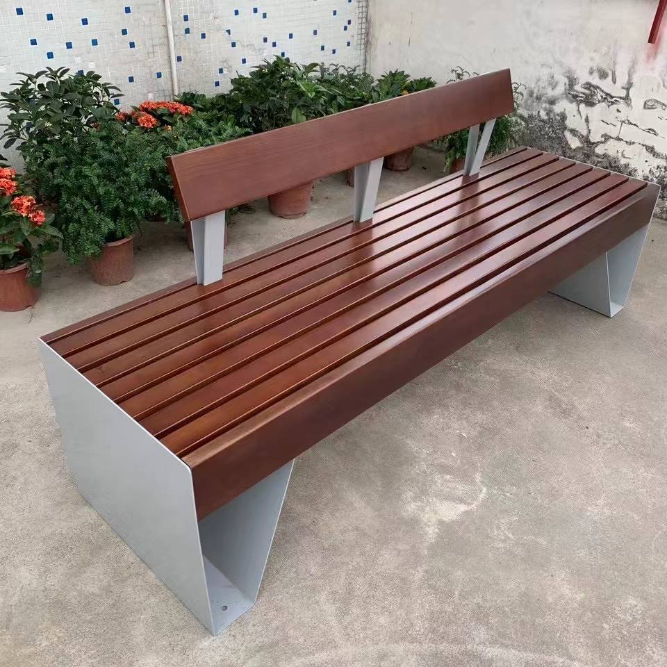 现货供应小区实木铸铝公园椅 扬州景观木条园林椅 实木长条椅