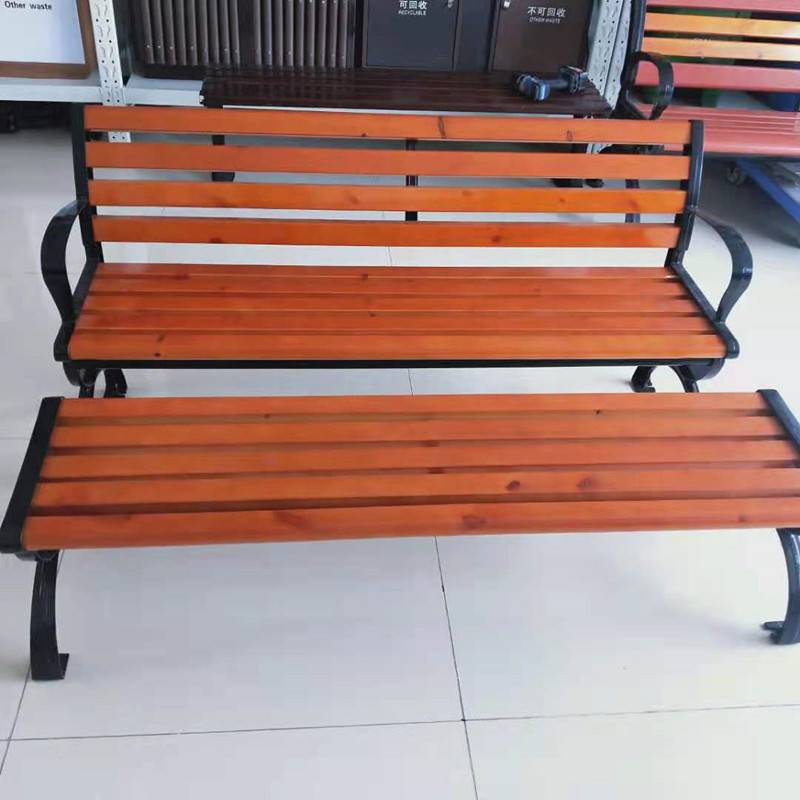铁艺实木园林椅成品供应 铸铝实木长板凳 **公园椅批发货源