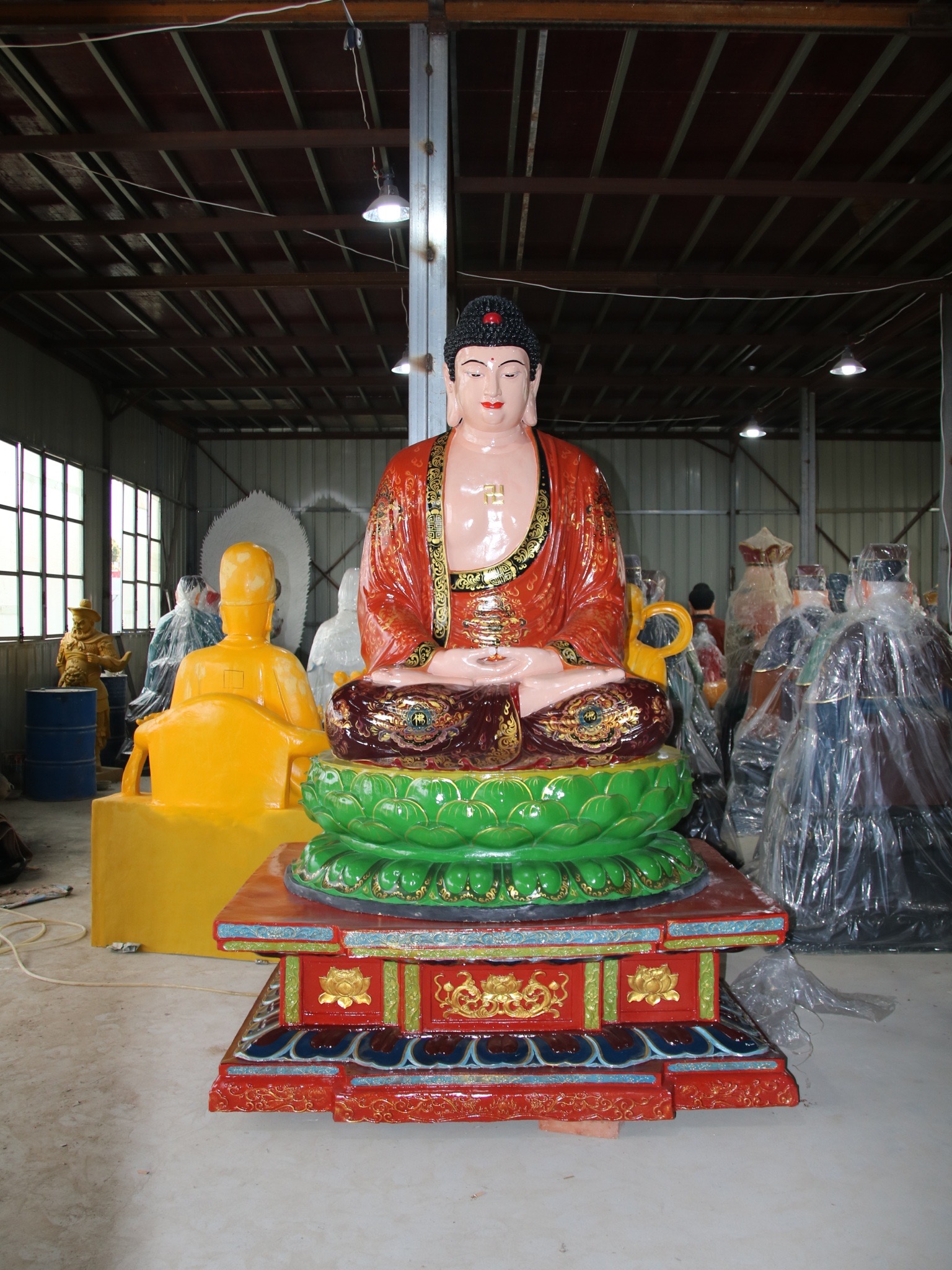 释迦牟尼--释迦 西安玻璃钢脱胎三世佛神像图片