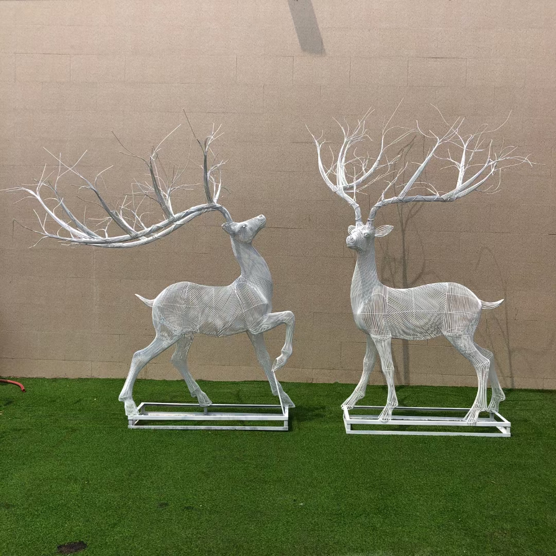 不锈钢镂空编织鹿雕塑 加工