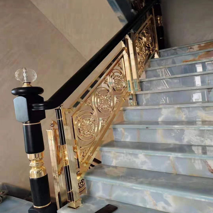 铜艺楼梯扶手 现代楼梯护栏定做图片