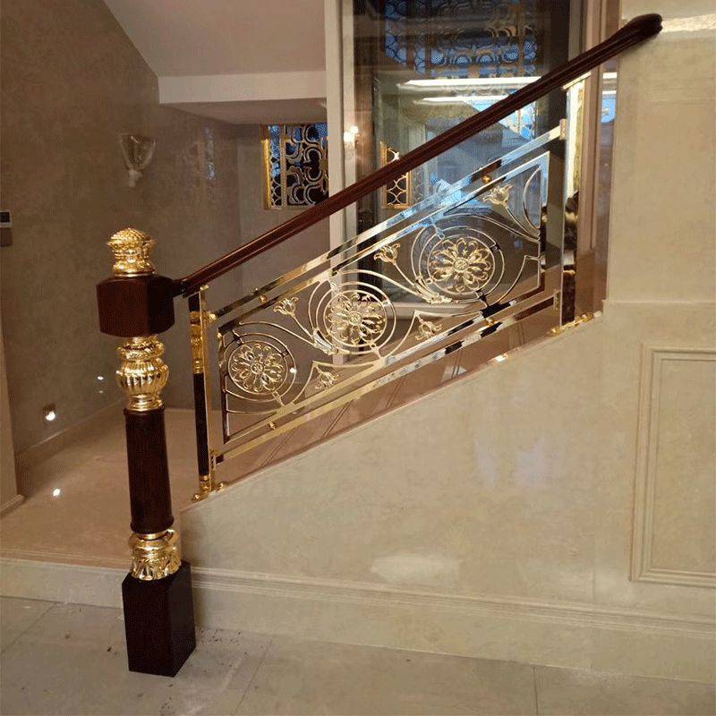 K金铝艺楼梯中式造型复古风 成都铝艺雕花楼梯护栏厂家