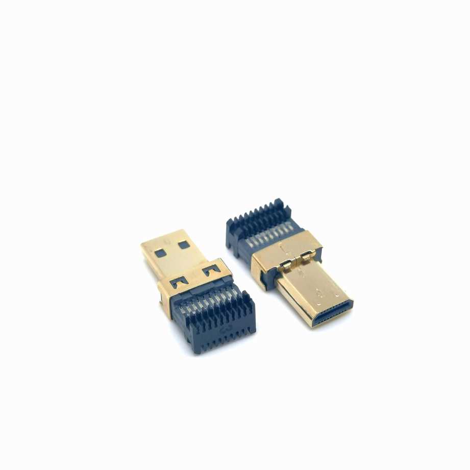 MICRO HDMI焊线公头 D型口 带线夹自动焊 镀金铜壳