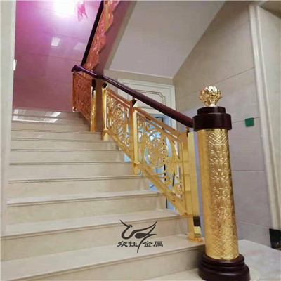 铝板雕刻护栏镀金色更精致楼梯上的风景线众钰厂家定制