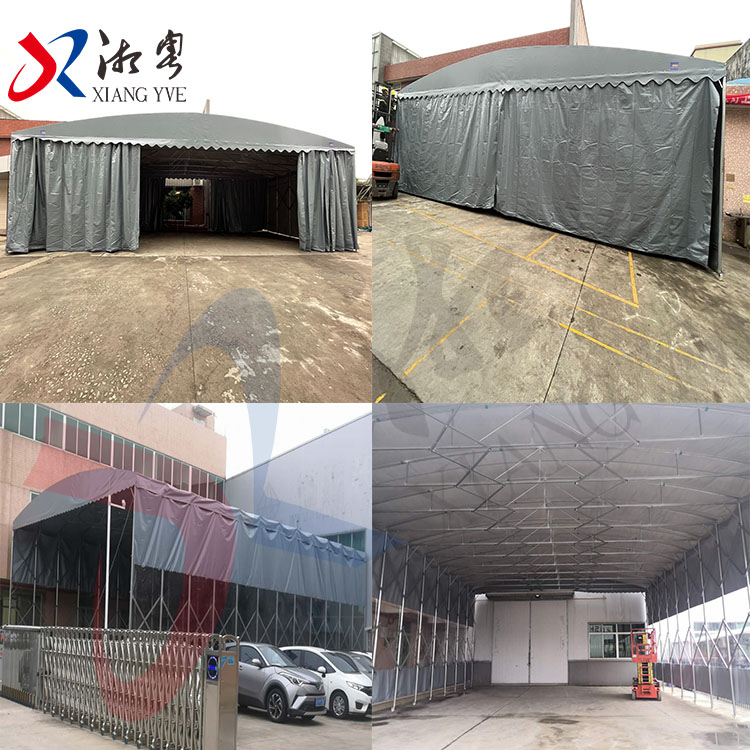 广州番禺 电动推拉雨棚 工厂悬空遮阳蓬 轨道移动帐篷 美观大气