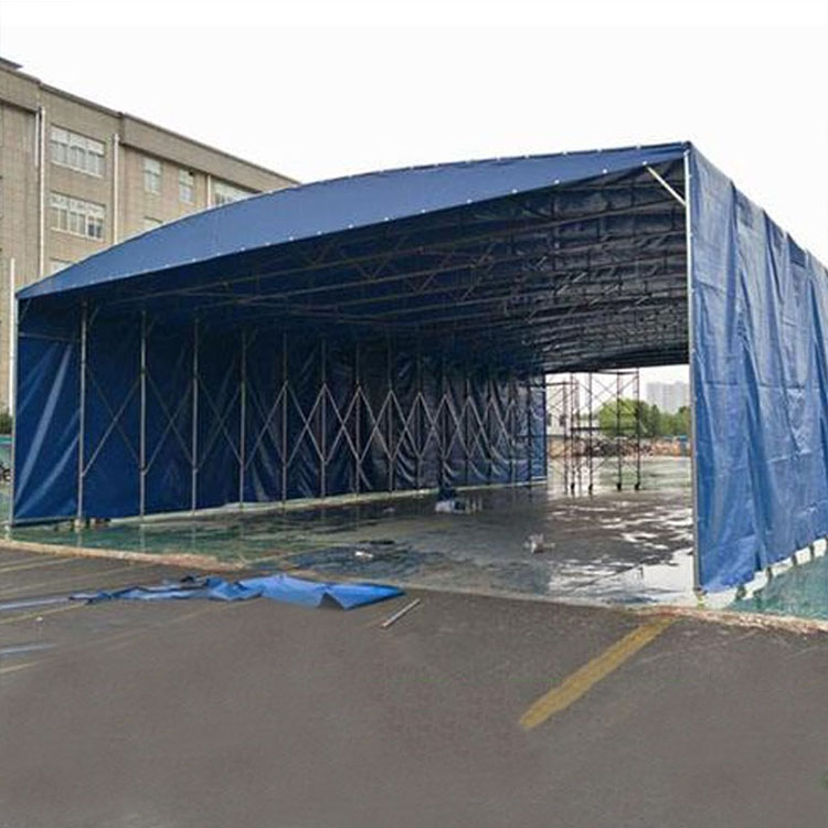 梅州蕉岭电动推拉蓬工厂 钢结构活动伸缩篷 移动轮式遮阳棚