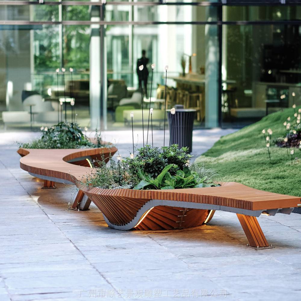 玻璃钢异形树池 商场等候区休闲长条椅 创意大花盆雕塑定做