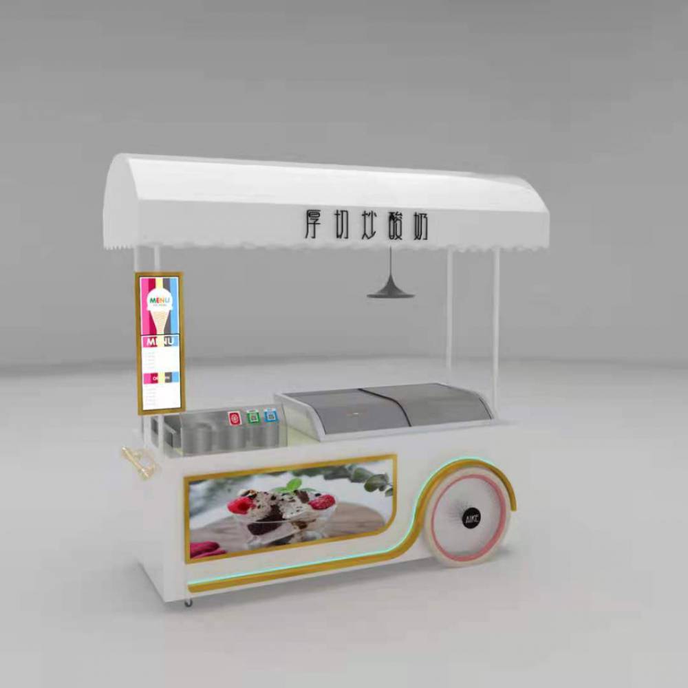 炒酸奶机 食品冷冻机 手推摊位车 厚切炒酸奶车 冷冻展示柜