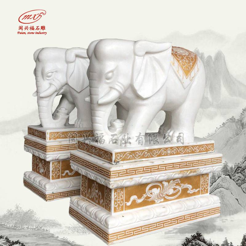 石雕动物大象厂家石雕大象一对纳福**镇宅摆件 石雕大象大小与价格
