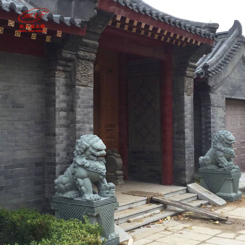 福建石雕狮子厂家 大理石材北京狮定做 寺庙祠堂门口2米高青石狮子