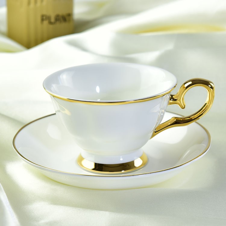 陶唐山浩新瓷业瓷印花金把创意咖啡杯碟套装 厂家批发骨质瓷礼品下午茶杯