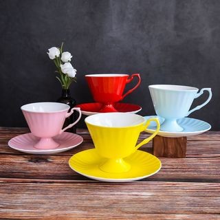 达美瓷业美式陶瓷彩色杯碟多色彩瓷礼品套装骨瓷咖啡杯碟