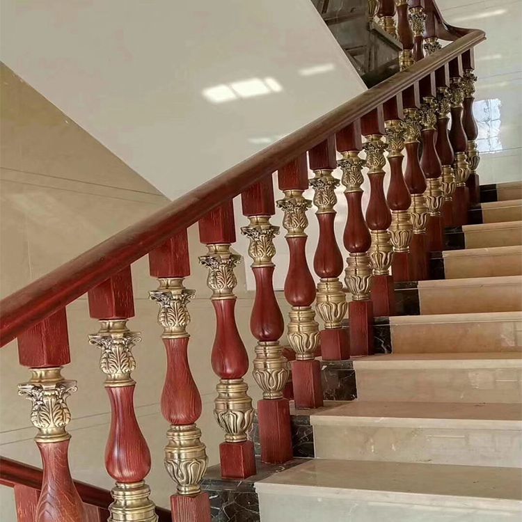 镀金铜楼梯设计 新中工复古立柱雕花铝栏杆