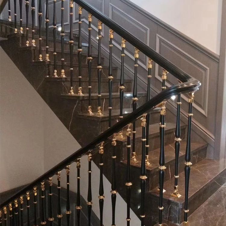 镀金铜楼梯设计 新中工复古立柱雕花铝栏杆