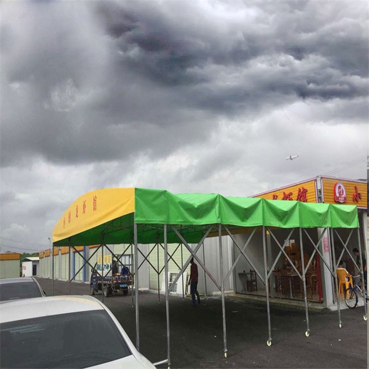 嘉兴夜市烧烤推拉棚设计 安装大型轨道伸缩帐篷 活动遮阳雨蓬