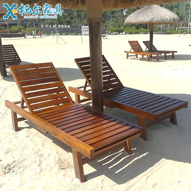 定制户外实木沙滩椅 海边游泳池休闲椅 户外沙滩躺椅