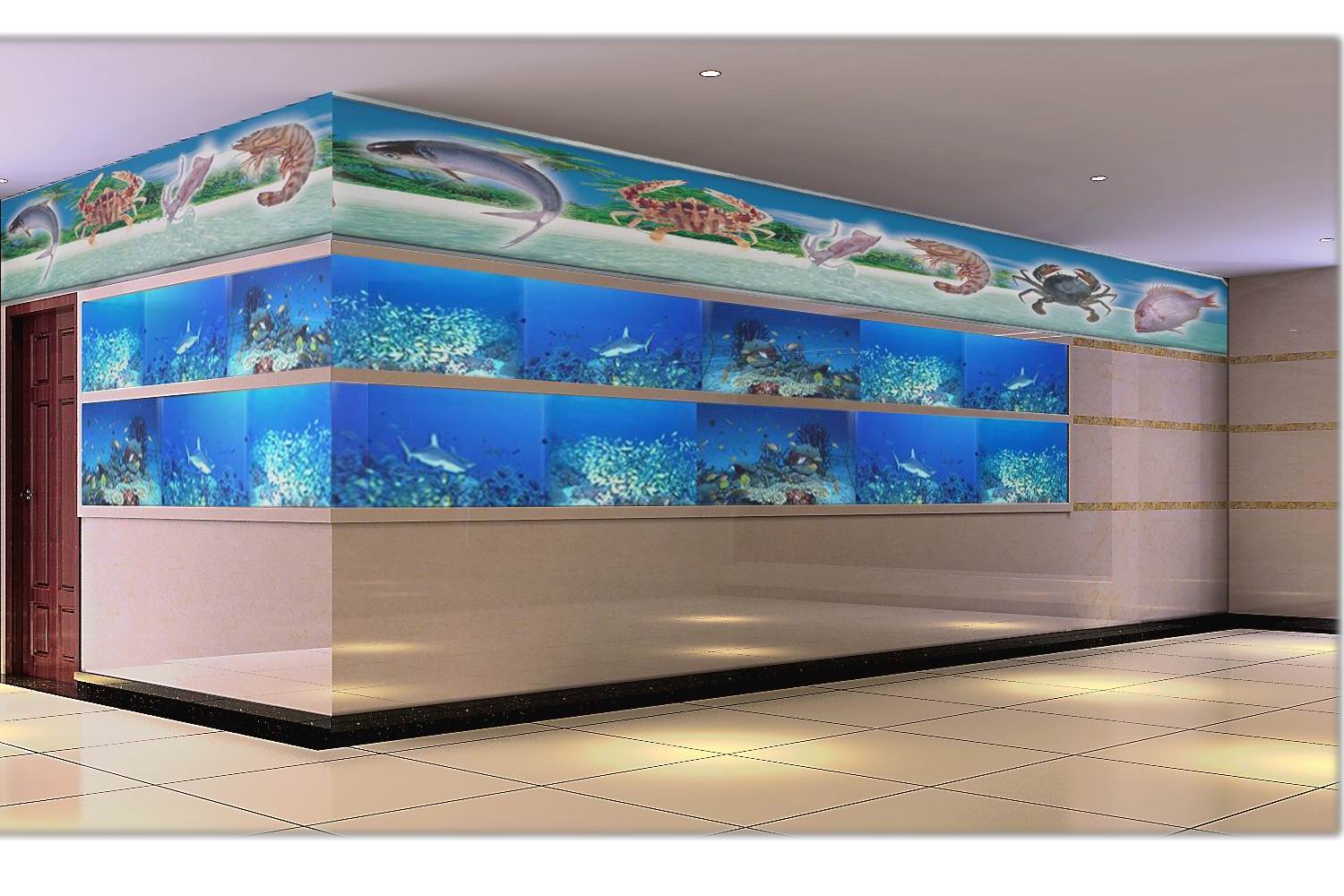 設計海鮮池效果圖 大棚區海鮮魚缸安裝