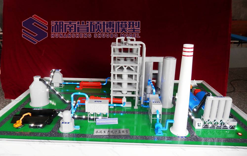 湖南硕博模型定制-水泥厂教学模型；干法水泥生产线沙盘模型