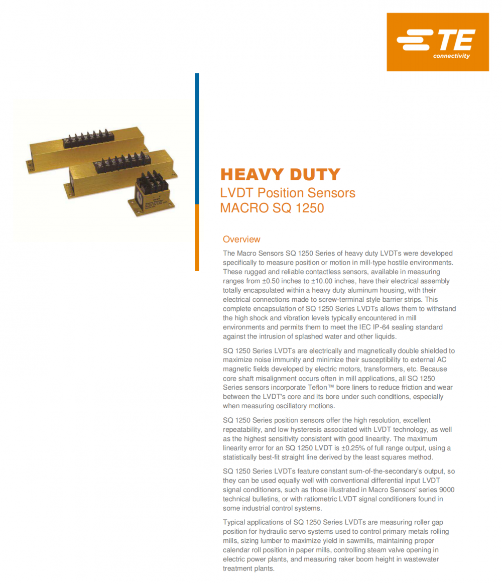 供应美国Macro SQ 1250专为测量铣削类恶劣环境开发的LVDT位移传感器