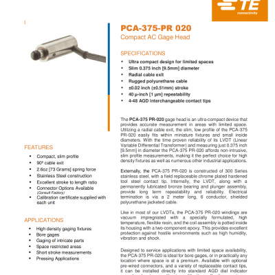 供应美国MEAS PCA-375 PR-020**紧凑型交流供电LVDT测量头