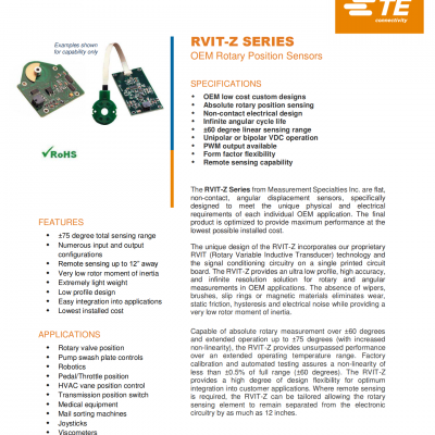 供应美国MEAS RVIT-Z 小巧扁平设计可为OEM应用提供精确的角位移测量方案