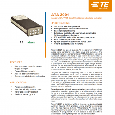 供应美国MEAS ATA-2001交流供电的通用 LVDT/RVDT 模拟信号调理器
