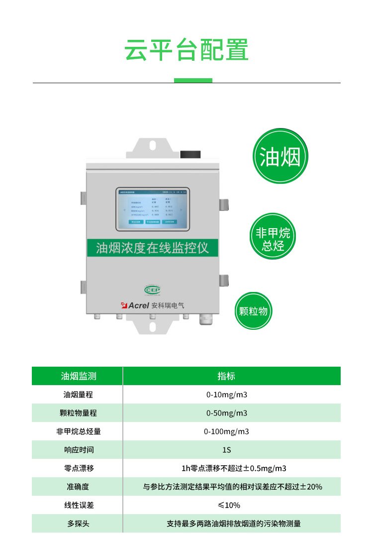 上海食品加工单位油烟监测设备 可选配温湿度测量功能