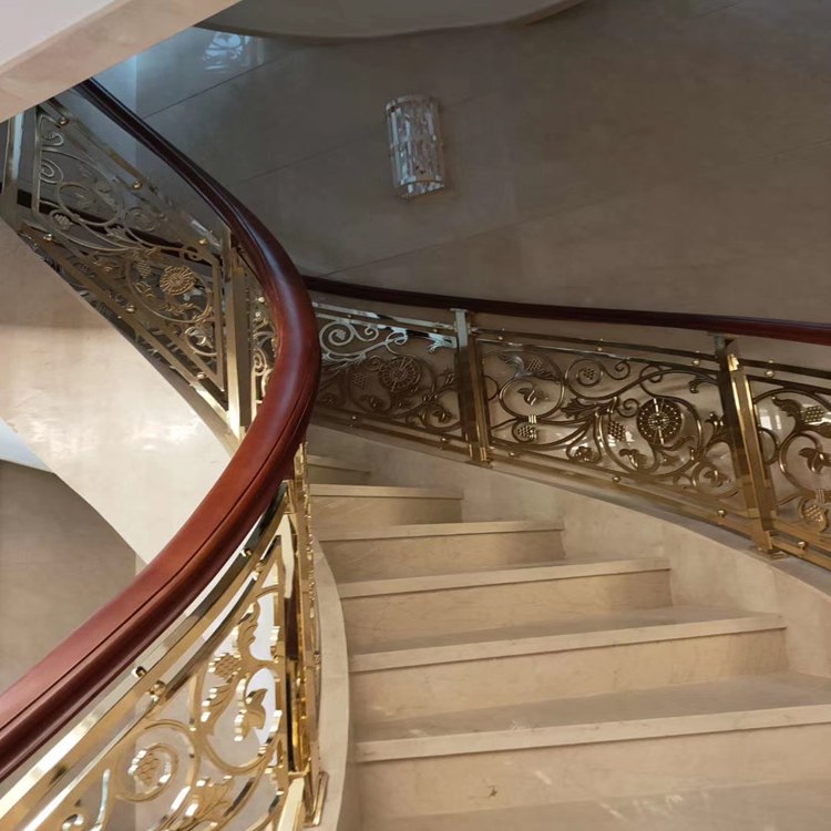 济南玫瑰沙金全铜雕刻设计铜楼梯扶手