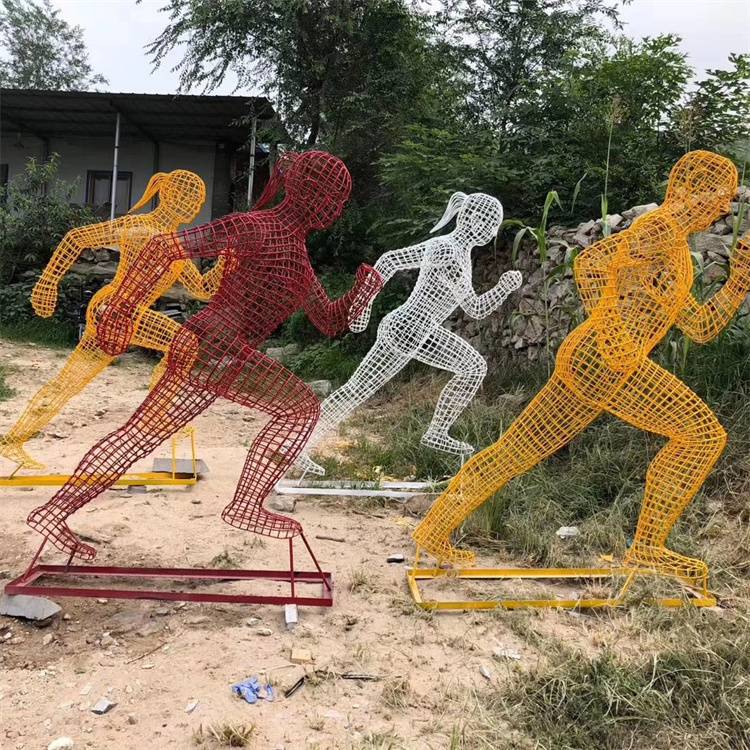 不锈钢镂空跑步人物雕塑 铁艺编织运动人物城市广场景观园林摆件