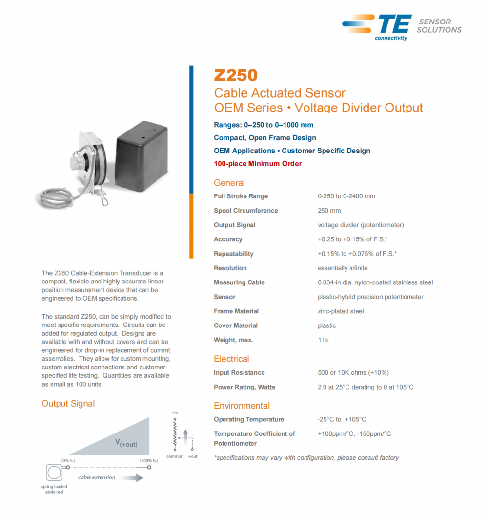 供应德国CELESCO Z250拉绳位移传感器可直接设计到OEM应用中