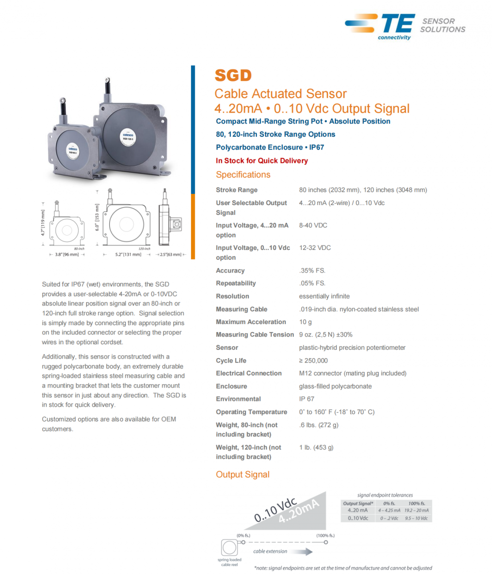 供应德国CELESCO SGD具有结实坚固的聚碳酸酯机身可提供4-20mA或0-10VDC