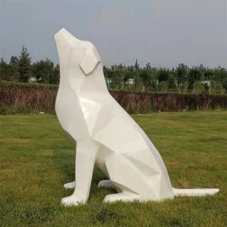 不锈钢切面狗雕塑定制 几何镜面动物草坪广场景观摆件 永景