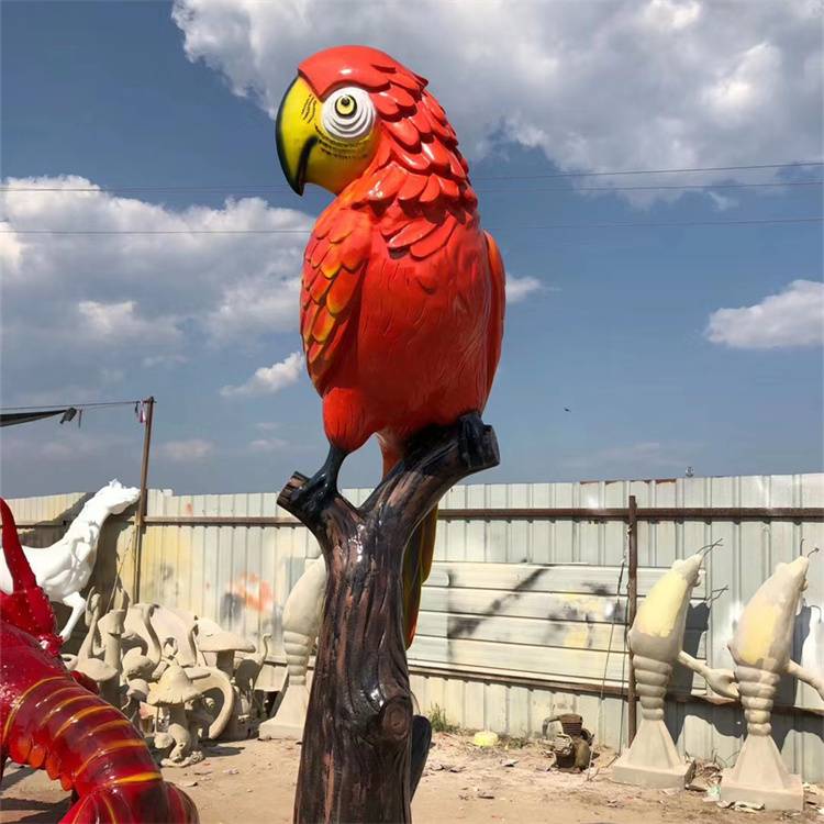 彩绘玻璃钢鹦鹉雕塑 仿真动物鸟类飞禽公园广场小区装饰摆件