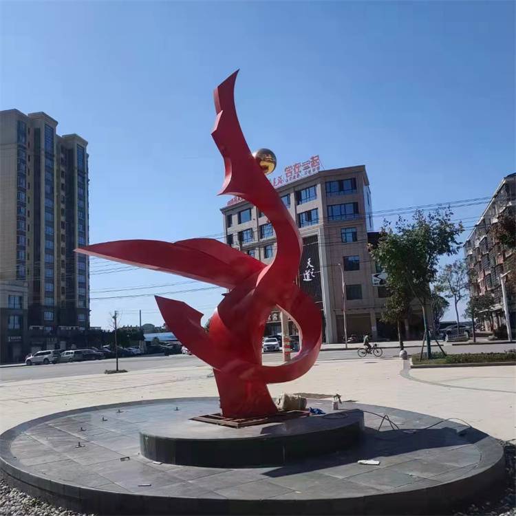 抽象不锈钢红色主题雕塑定制 校园标志性题材城市公园广场摆件