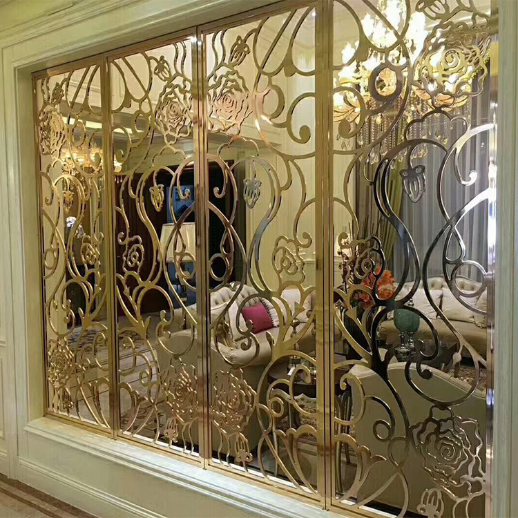 拉萨别墅铜屏风上门安装 金属质感 雕刻屏风隔断