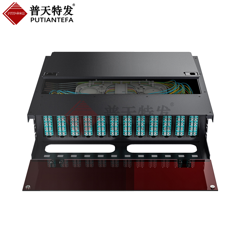 MPO光纤配线箱1U96芯/3U288芯高密度光纤熔接单模万兆OM3