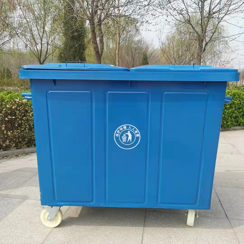 贵州红色铁垃圾桶 660L挂车塑料垃圾桶厂 可印标志