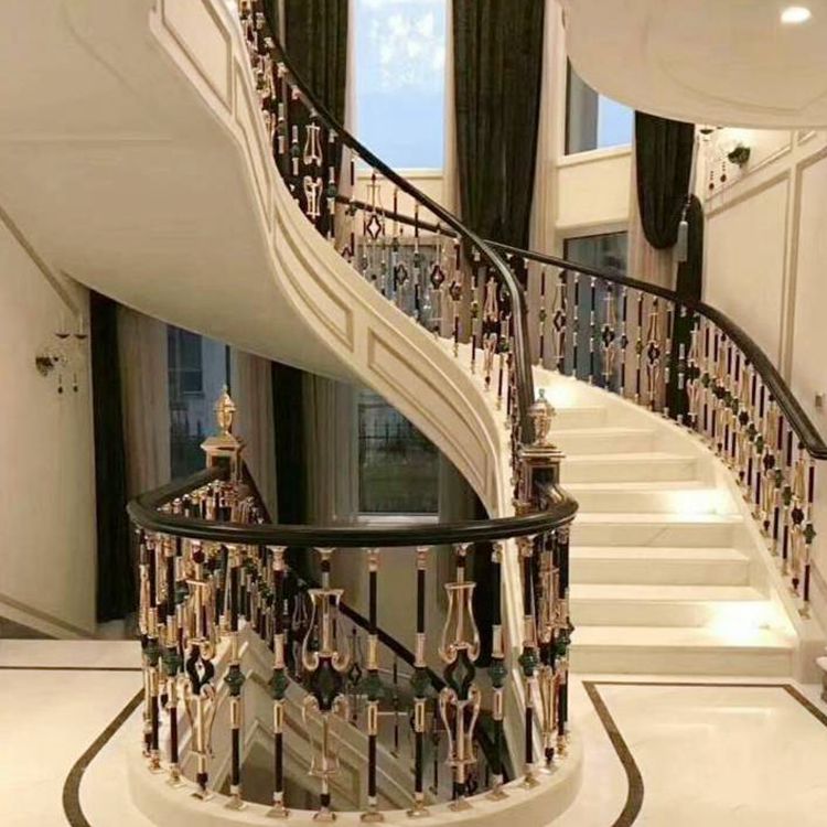 k金亮面樓梯裝飾酒店大堂護欄 藝術雕花扶手裝飾