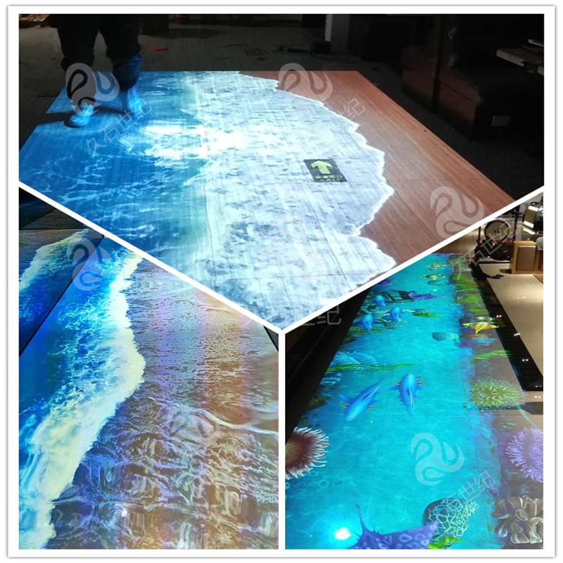 多通道地面互动海浪投影洗手池感应互动鱼群沙滩冲浪脚印投影系统