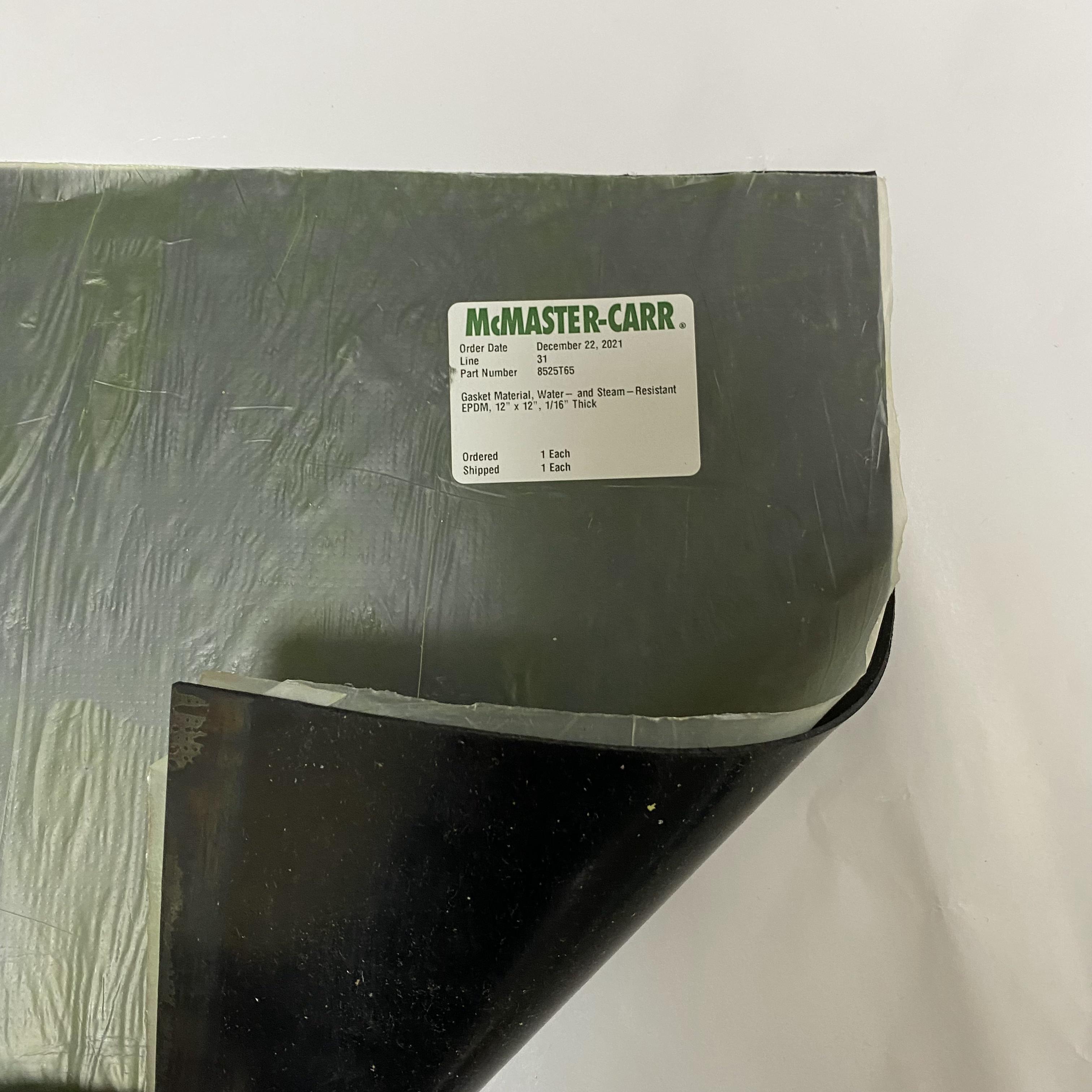MCMASTER橡胶板防水耐蒸汽1/16厚黑色垫片60A硬度8525T65