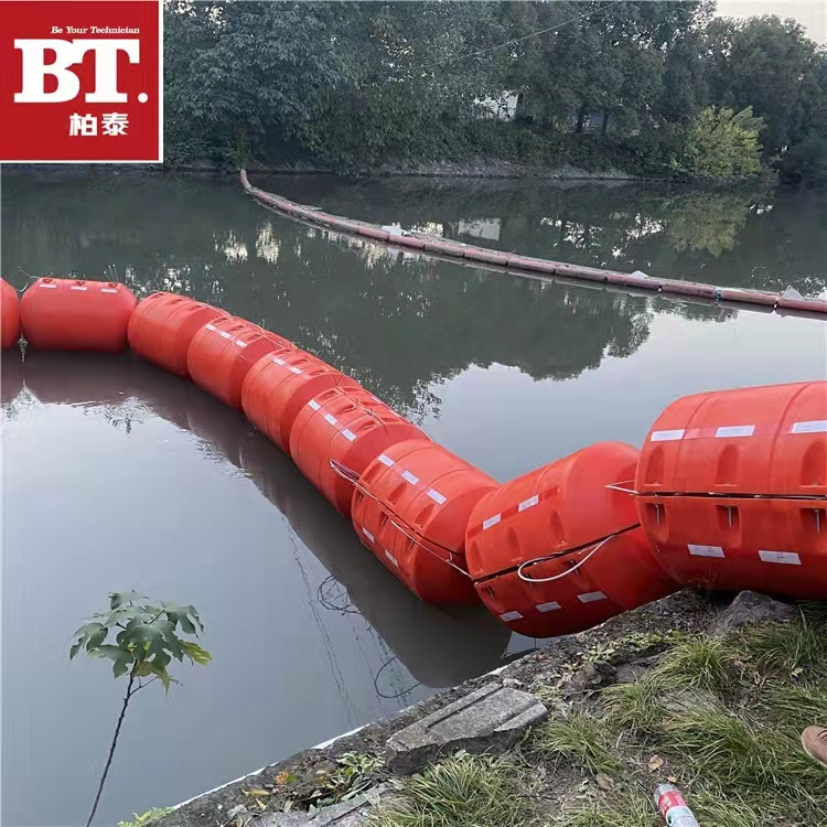 杭州七堡水閘漂浮垃圾攔截浮筒方案 柏泰夾網攔污浮筒