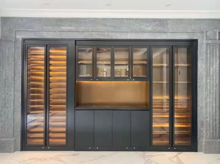 不锈钢酒柜餐边柜一体靠墙餐厅轻奢风定制透明玻璃柜