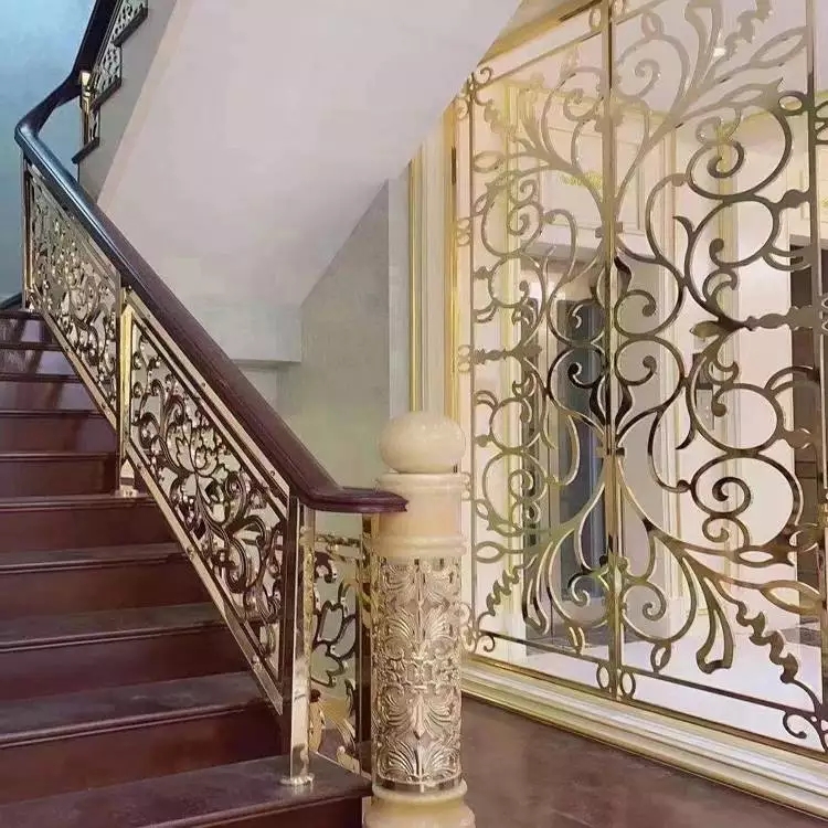 铝铜雕刻护栏 现代楼梯定制设计 溢升上门安装