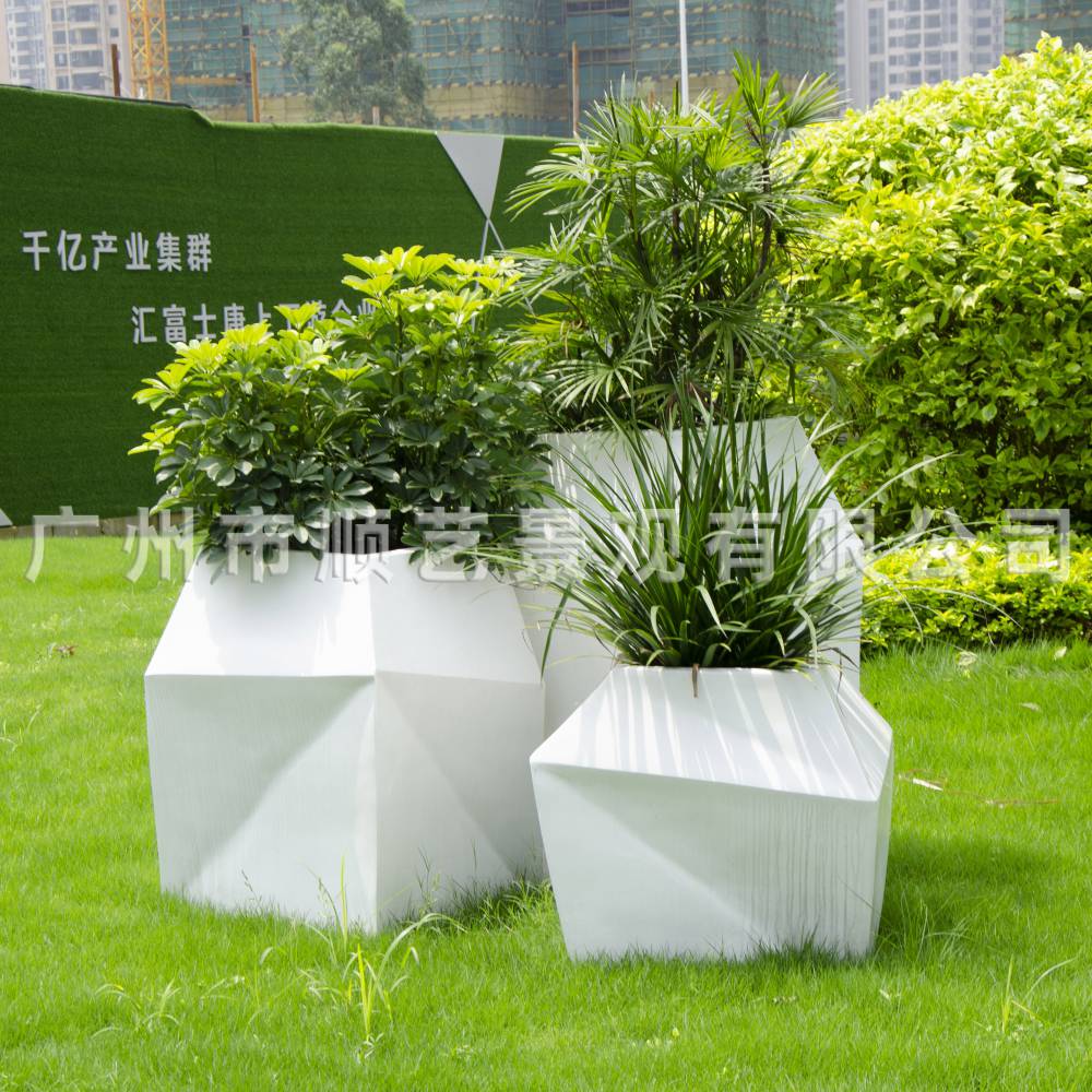 白色菱形玻璃钢花箱 玻璃钢大花盆 创意户外公园**可移动花器