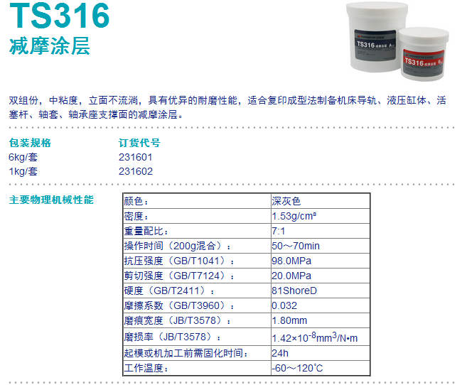 可赛新TS316 减摩涂层 导规涂层 可赛新TS316减磨涂层