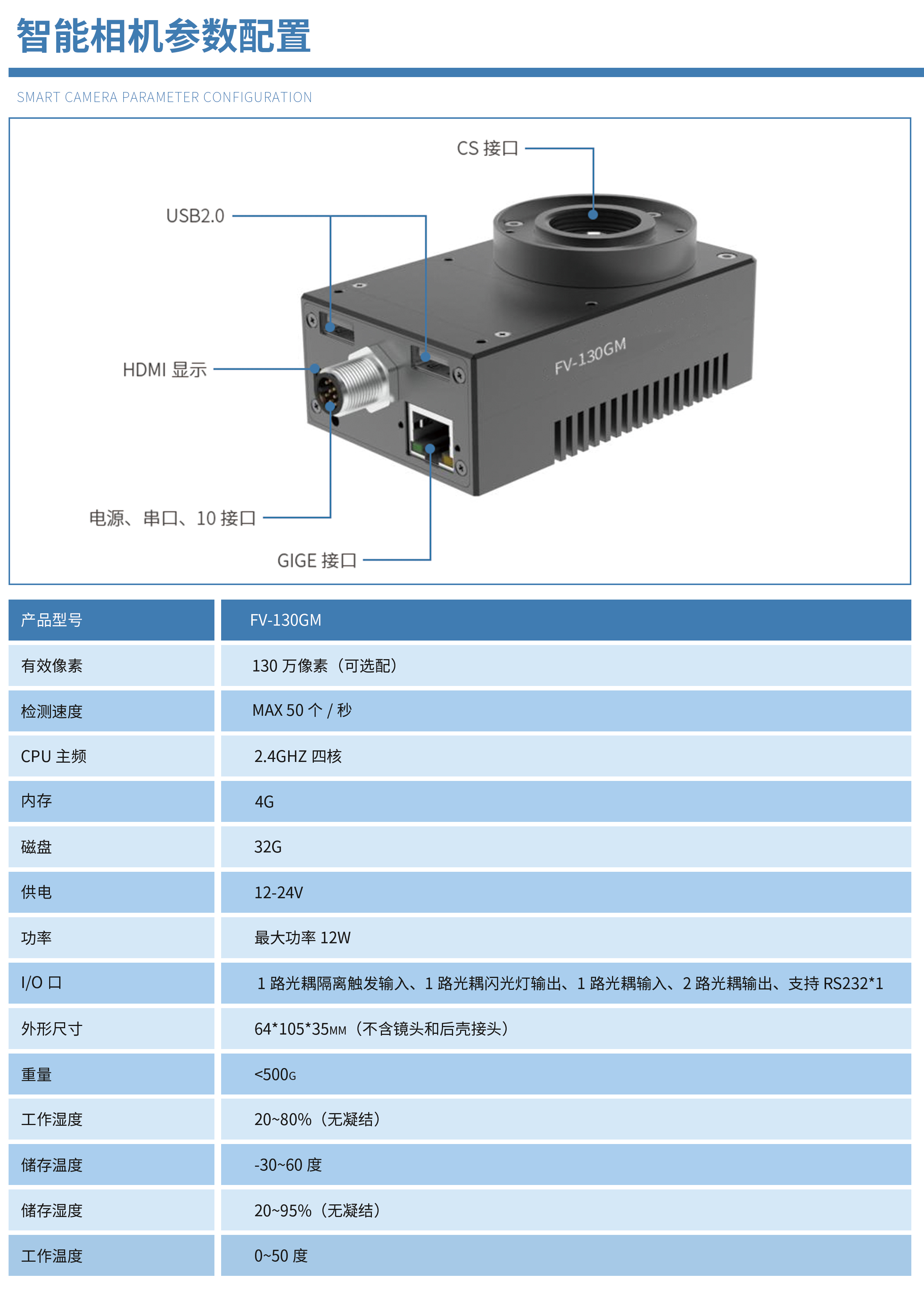 视觉图像传感器检测有无智能相机FV-130GM-08T