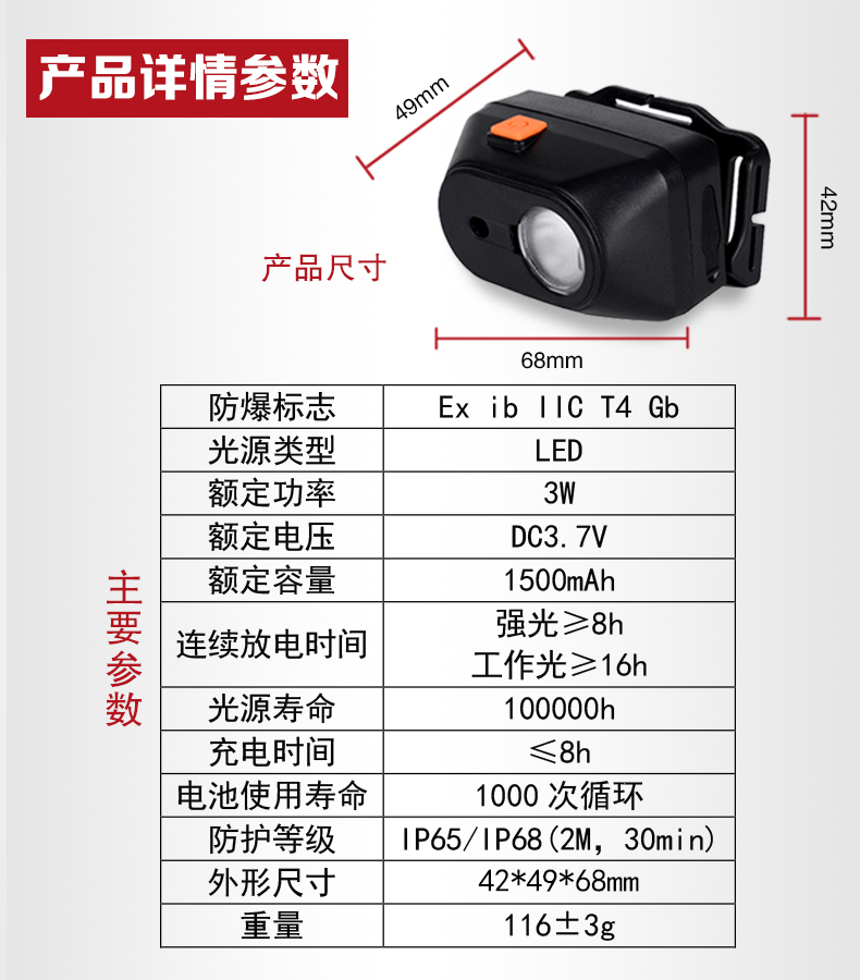 同款华荣BAD308E/-T微型防爆头灯可戴头盔光元素工厂Z销质量保证